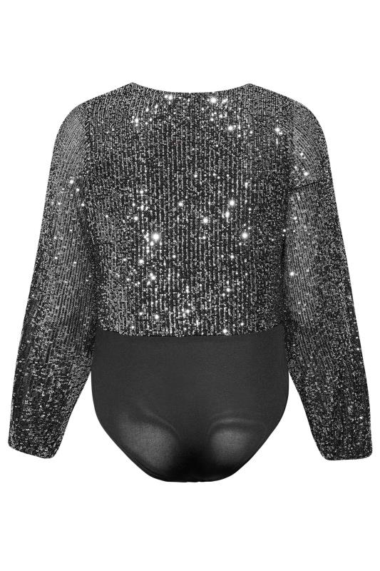 YOURS LONDON Plus Size Silver Sequin Embellished Wrap Bodysuit | Yours Clothing 7