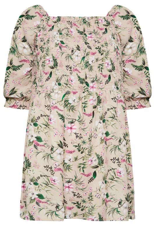 YOURS Plus Size Natural Pink Floral Square Neck Shirred Top | Yours Clothing 6