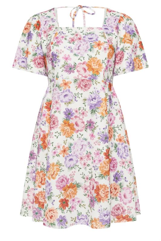 LIMITED COLLECTION Plus Size White Floral Print Angel Sleeve Mini Dress | Yours Clothing 6