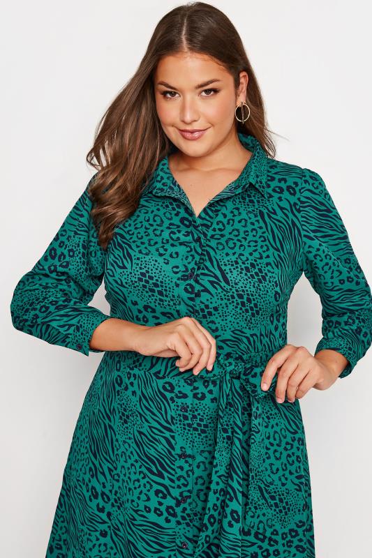 YOURS LONDON Plus Size Green Animal Print Shirt Dress | Yours Clothing 4