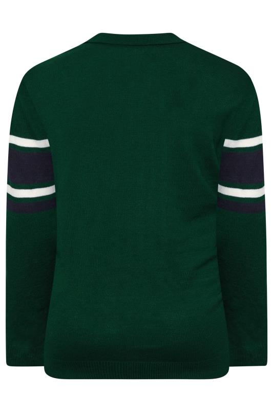 BadRhino Big & Tall Forest Green Stripe Long Sleeve Knitted Polo Shirt 2