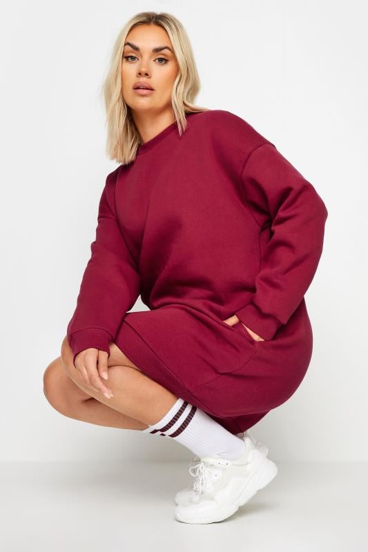 YOURS Plus Size Burgundy Red Sweatshirt Dress | Yours Clothing  4