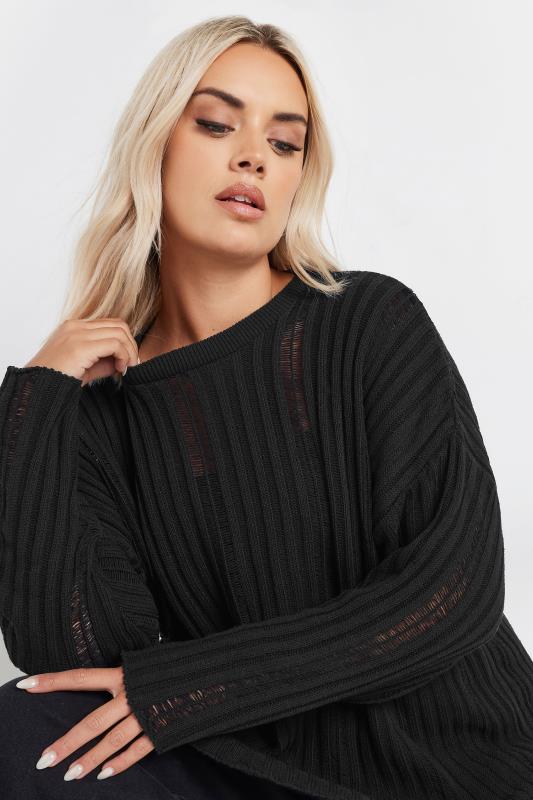 LIMITED COLLECTION Plus Size Black Ladder Stitch Knitted Jumper | Yours Clothing 5