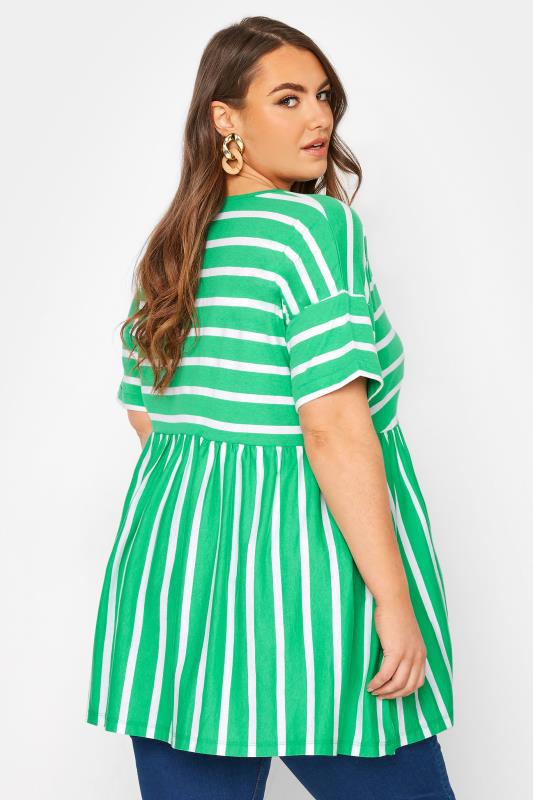 Plus Size Green Stripe Drop Shoulder Peplum Top | Yours Clothing 3