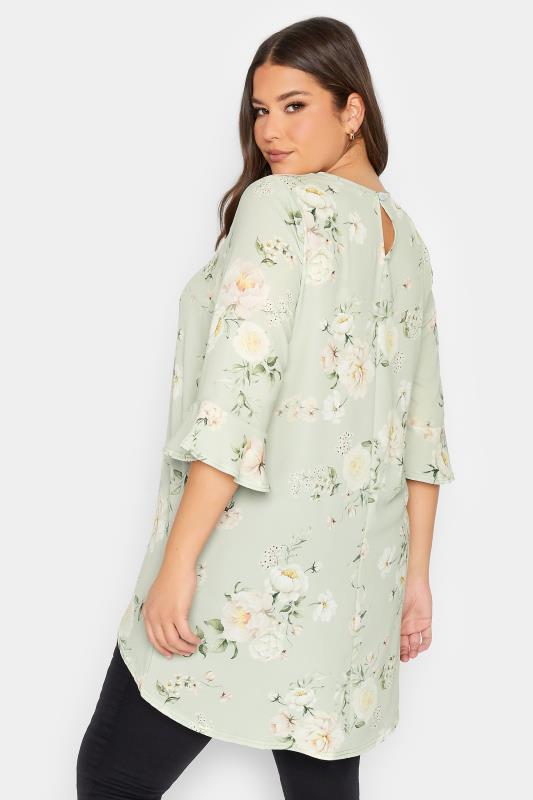 YOURS LONDON Plus Size Curve Light Green Floral Tunic Top | Yours Clothing  3
