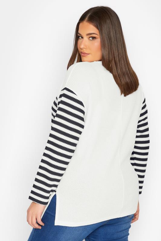 YOURS Curve Plus Size White Stripe Long Sleeve Jumper | Yours Clothing  3