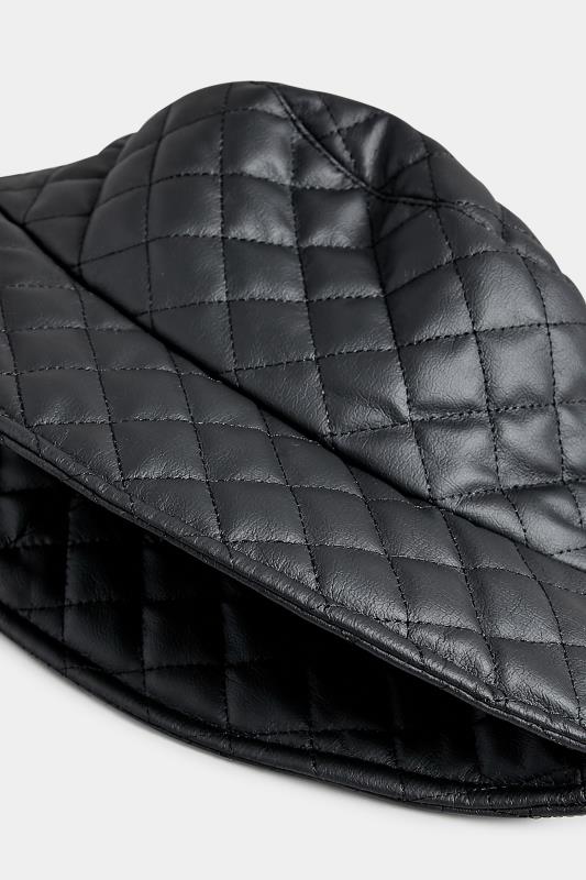Black Leather Look Quilted Bucket Hat | Yours Clothing 3