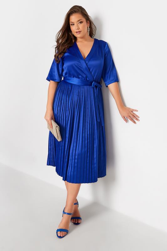  Tallas Grandes YOURS LONDON Curve Blue Satin Pleated Wrap Dress