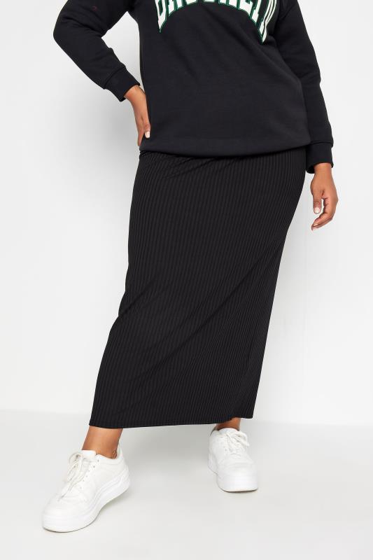  Grande Taille YOURS Curve Black Ribbed Maxi Skirt