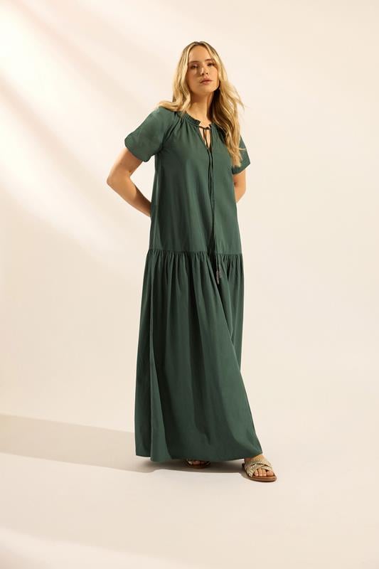  LTS Tall Maxikleid in Tannengrün mit Puffärmeln