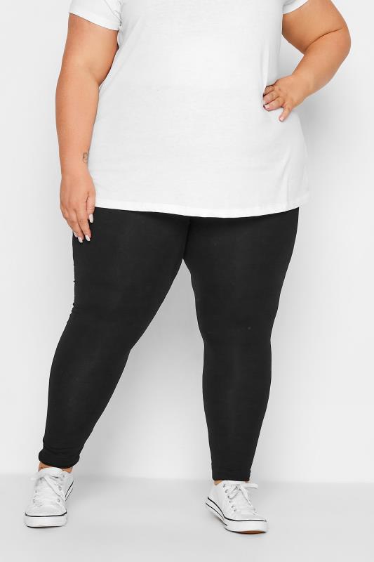 Plus Size 2 PACK Black Cotton Stretch Leggings | Yours Clothing 2