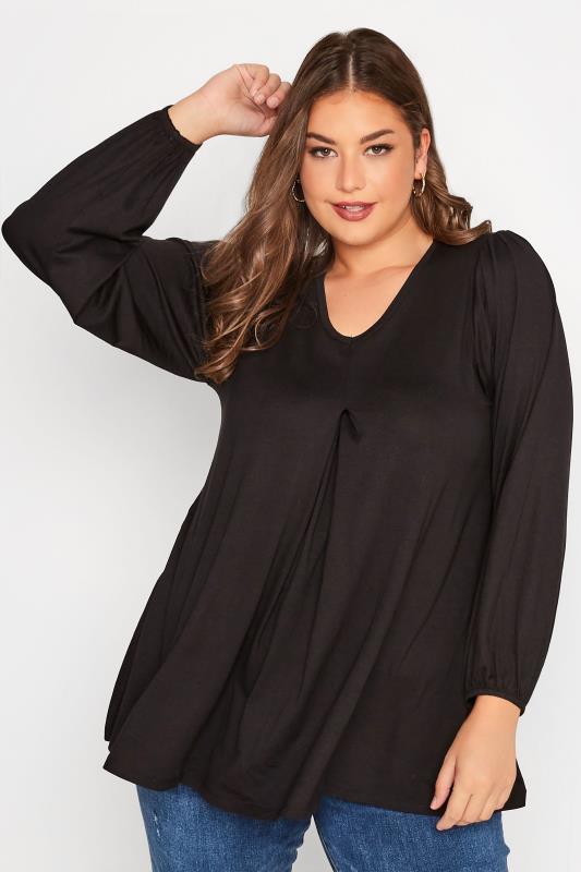 Plus Size Black Long Sleeve Swing Top | Yours Clothing 1