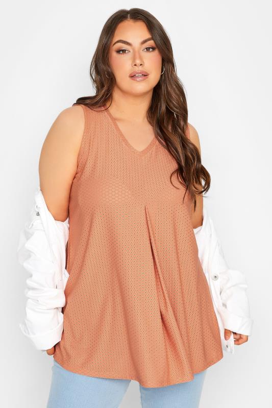 YOURS Plus Size Orange Pointelle Vest Top | Yours Clothing 1