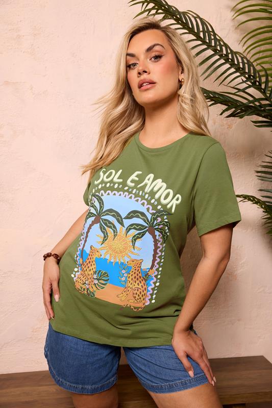  YOURS Curve Green 'Sol E Amor' Beaded Graphic T-Shirt