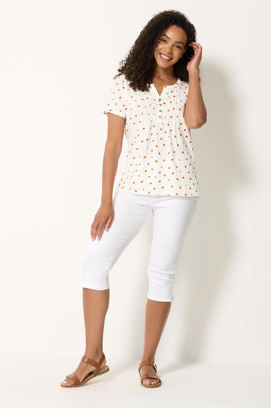 M&Co White Oranges Print Cotton Henley Top | M&Co 1