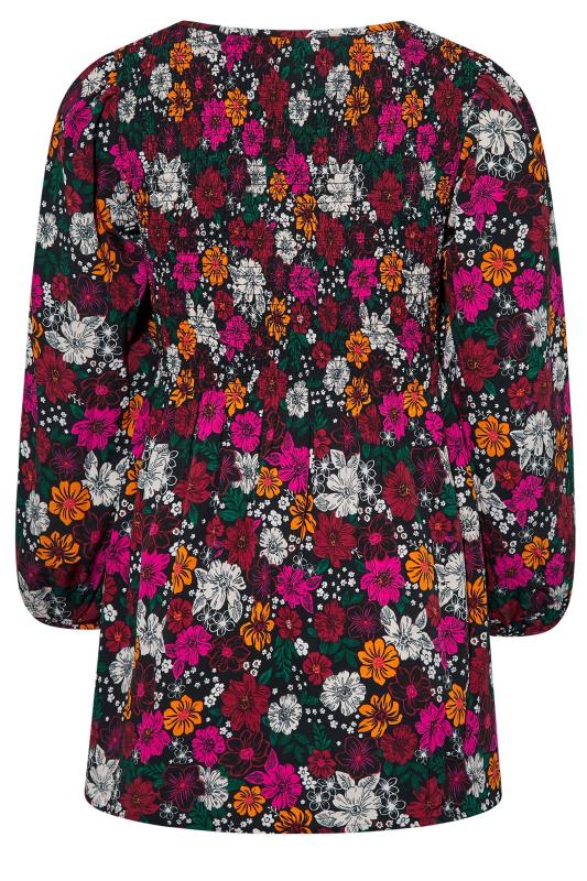 Plus Size Black Floral Print Shirred Top | Yours Clothing 7