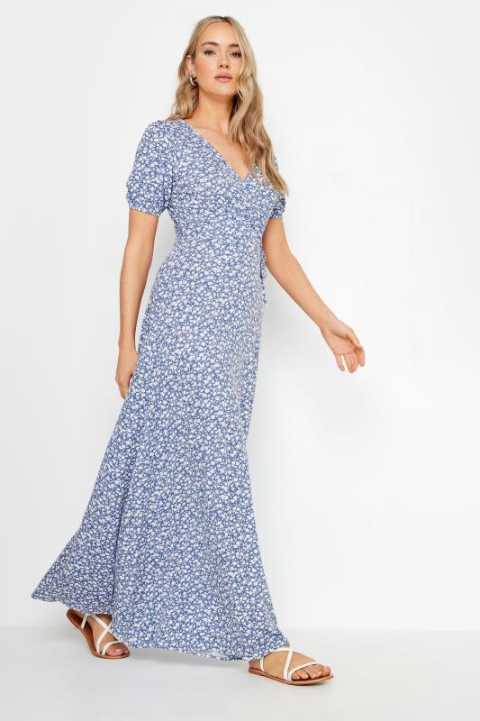 LTS Tall Women's Blue Ditsy Floral Print Maxi Wrap Dress 3