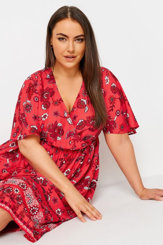 LIMITED COLLECTION Plus Size Red Floral Print Border Midaxi Dress | Yours Clothing 4