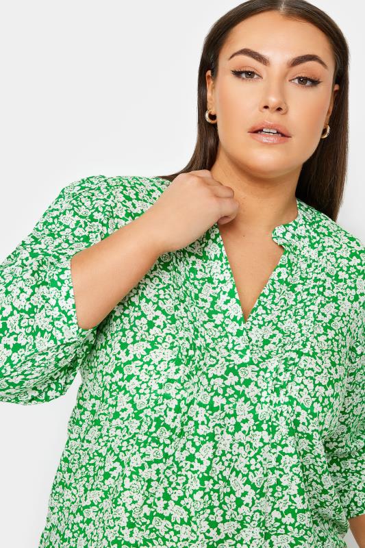 YOURS Plus Size Green Floral Print Pintuck Blouse | Yours Clothing 4