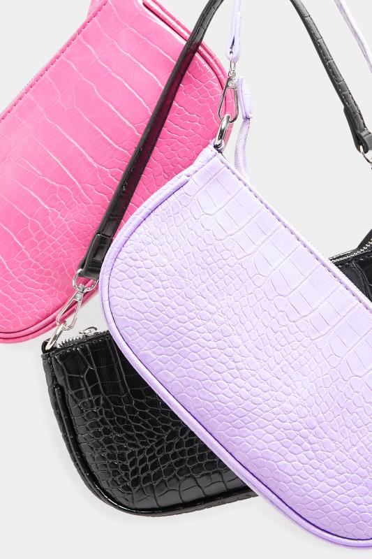 Plus Size Lilac Purple Faux Croc Shoulder Bag | Yours Clothing 6