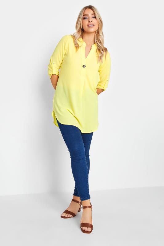 M&Co Yellow Statement Button Tab Sleeve Blouse | M&Co 2