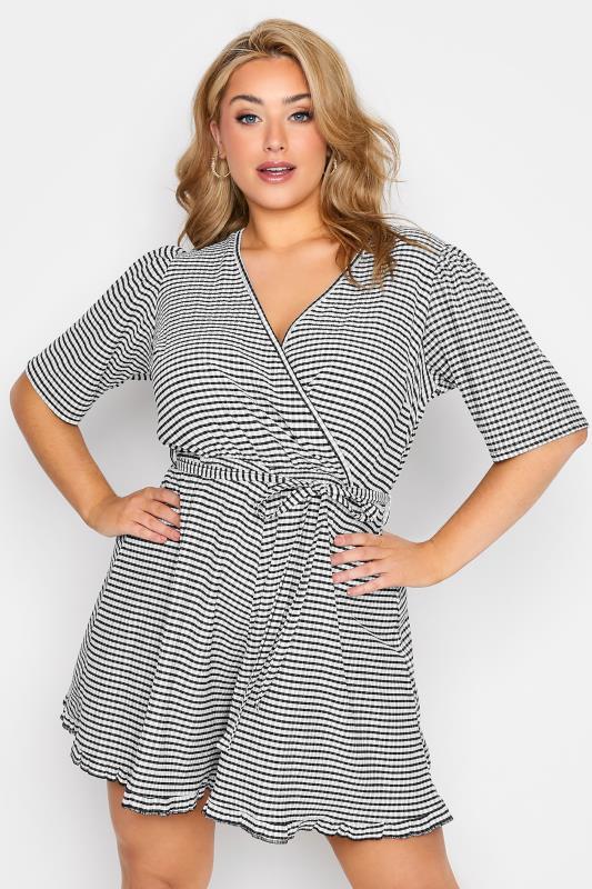 LIMITED COLLECTION Curve Black Stripe Crinkle Wrap Playsuit 3