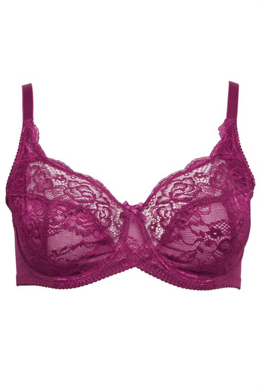 YOURS Hot Pink Plus Size Stretch Lace Non-Padded Underwired Balcony Bra | Yours Clothing  5