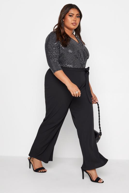 Walter Cunningham Hr Addiction Plus Size YOURS LONDON Black Glitter Sequin Jumpsuit | Yours Clothing