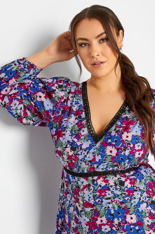 LIMITED COLLECTION Plus Size Blue & Pink Floral Lace Blouse | Yours Clothing 4