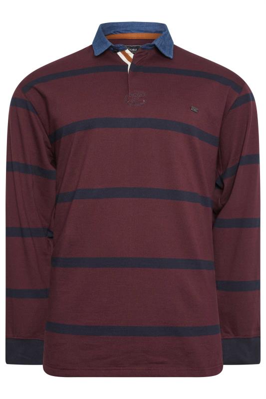 KAM Big & Tall Burgundy Red Denim Collar Long Sleeve Polo Shirt | BadRhino 1