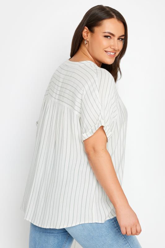 YOURS Plus Size Sage Green Stripe Notch Neck Blouse | Yours Clothing 3
