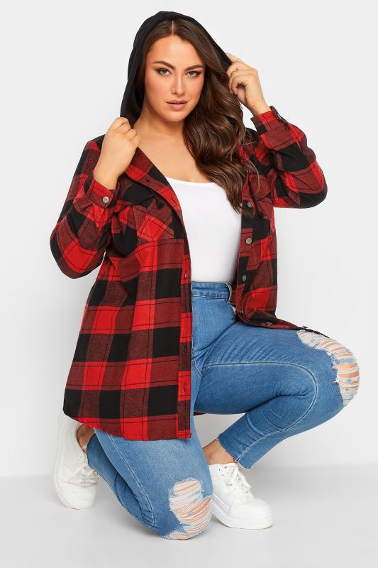 Plus Size Red Check Hooded Shirt | Yours Clothing 4