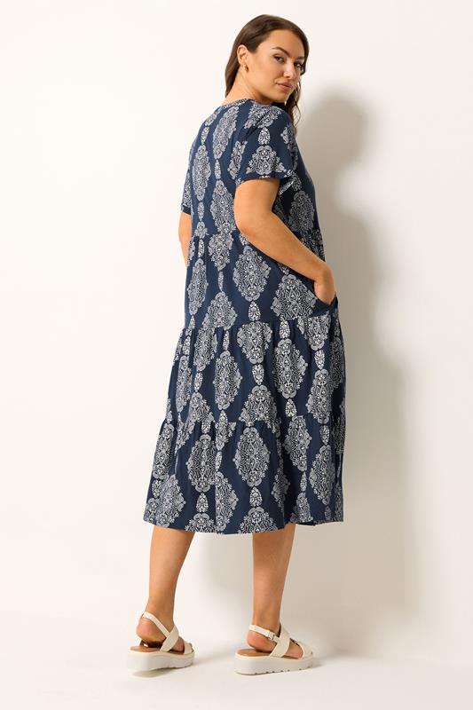 YOURS Plus Size Navy Blue Paisley Tiered Midi Dress | Yours Clothing 2