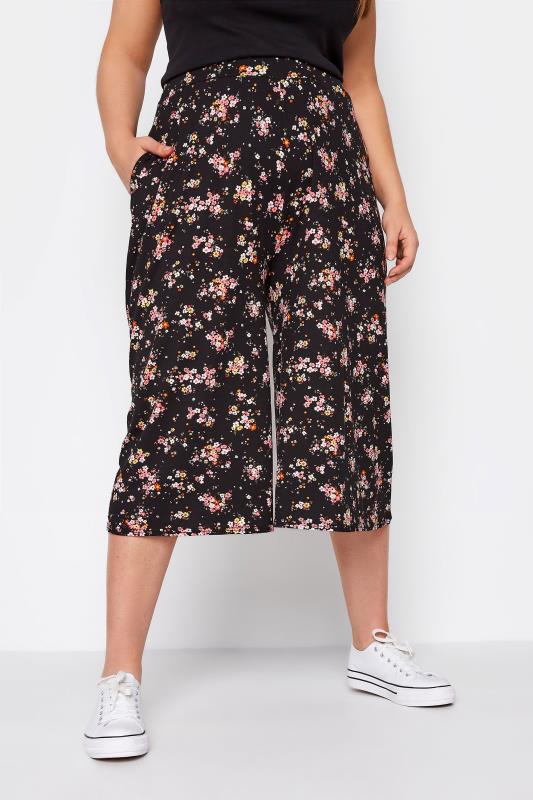 Curve Black Ditsy Floral Jersey Culottes 1