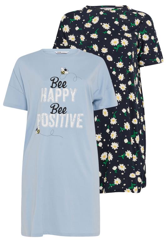 YOURS Plus Size 2 PACK Blue Bee Print Nightdresses | Yours Clothing 6