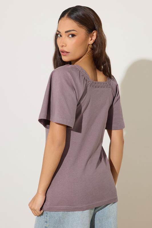 PixieGirl Petite Women's Light Purple Crochet Trim Flutter Sleeve Cotton T-Shirt | PixieGirl 2