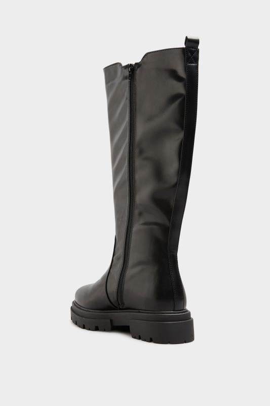 LIMITED COLLECTION Black Elasticated Knee High Cleated Boots In Extra Wide EEE Fit 5