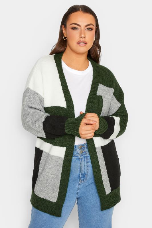 YOURS LUXURY Plus Size Green Colourblock Cardigan | Yours Clothing  2