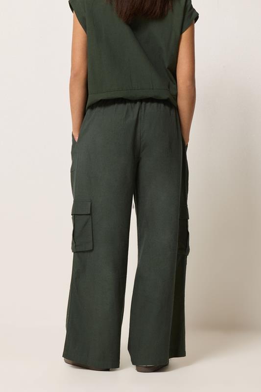 PixieGirl Petite Women's Khaki Green Cotton Cargo Wide Leg Trousers | PixieGirl 2
