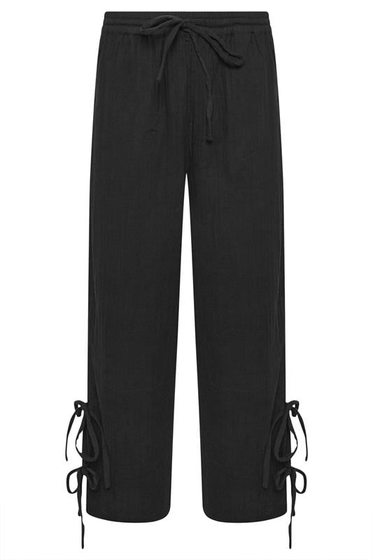 PixieGirl Petite Women's Black Tie Cotton Cheesecloth Wide Leg Trousers | PixieGirl 6