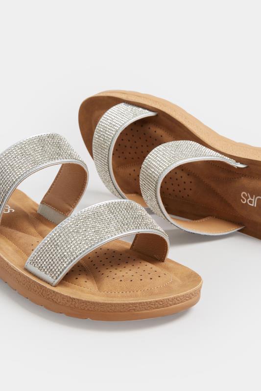 Silver & Brown Glitter Strap Mule Sandals In Extra Wide EEE Fit | Yours Clothing  4