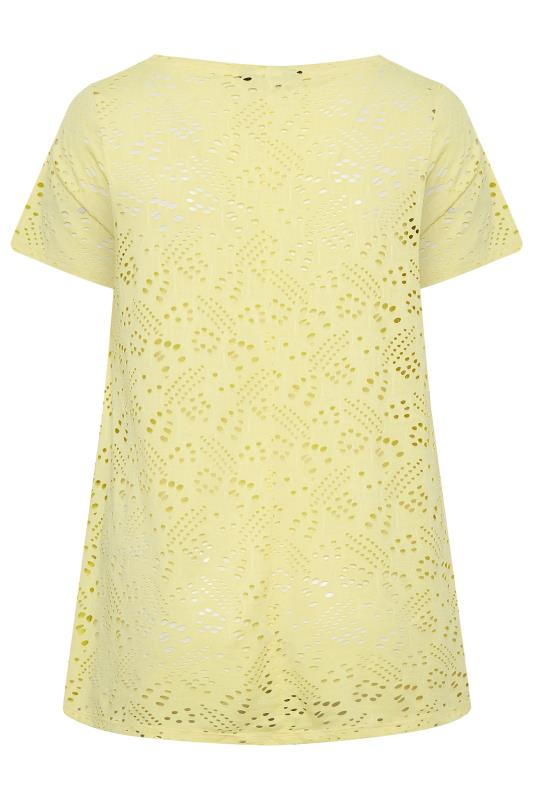 YOURS Curve Plus Size Yellow Broderie Anglaise Swing V-Neck T-Shirt | Yours Clothing  7