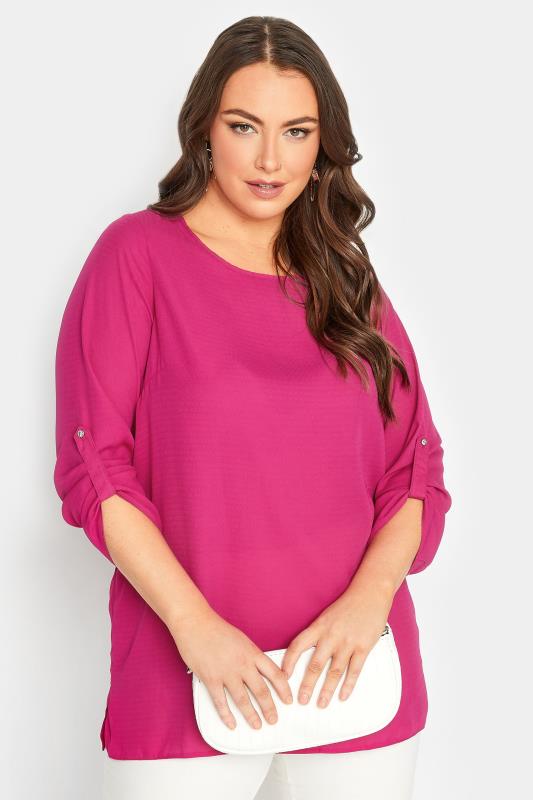 YOURS Plus Size Dark Pink Tab Sleeve Blouse | Yours Clothing 4