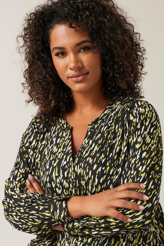 EVANS Plus Size Black Abstract Print Notch Neck Blouse | Evans  4