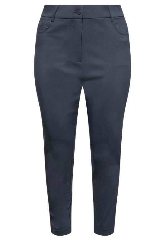 Curve Plus Size Navy Blue Bengaline Slim Leg Trousers | Yours Clothing 4