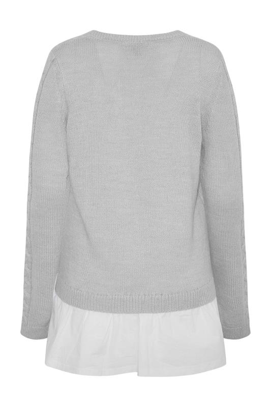 LTS Tall Grey 2 In 1 Cable Knit Shirt Jumper_BK.jpg