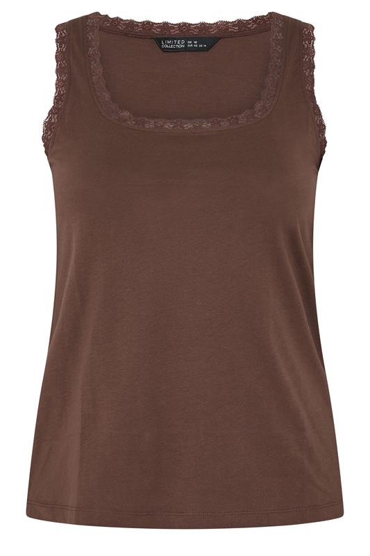 LIMITED COLLECTION Plus Size Brown Lace Trim Vest Top | Yours Clothing 6