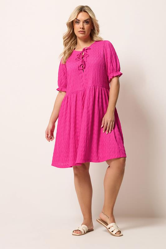 YOURS Plus Size Pink Bow Front Mini Dress | Yours Clothing  1