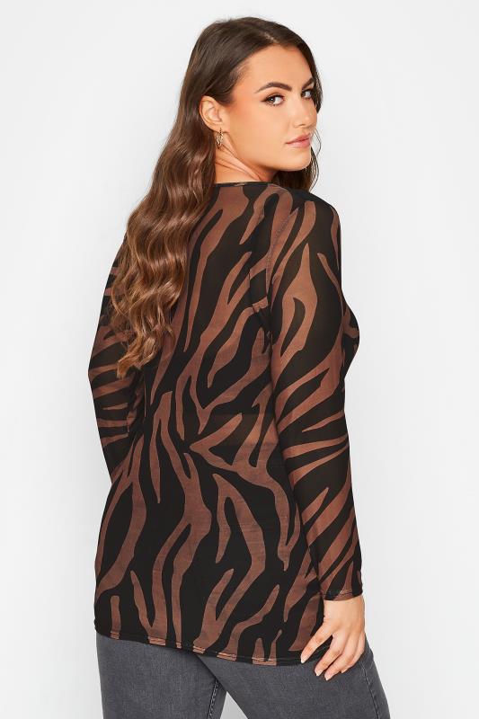 Plus Size Black & Brown Zebra Print Long Sleeve Mesh Top | Yours Clothing 3