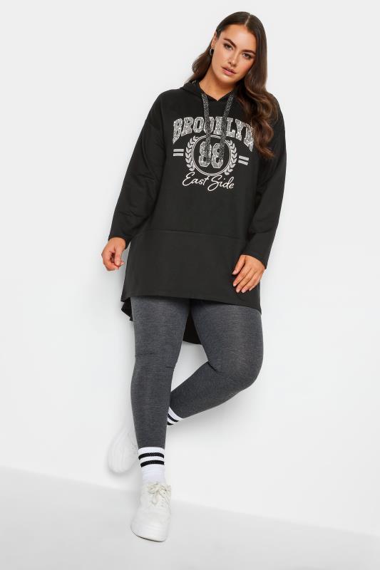 YOURS Plus Size Black 'Brooklyn' Slogan Longline Hoodie | Yours Clothing 2